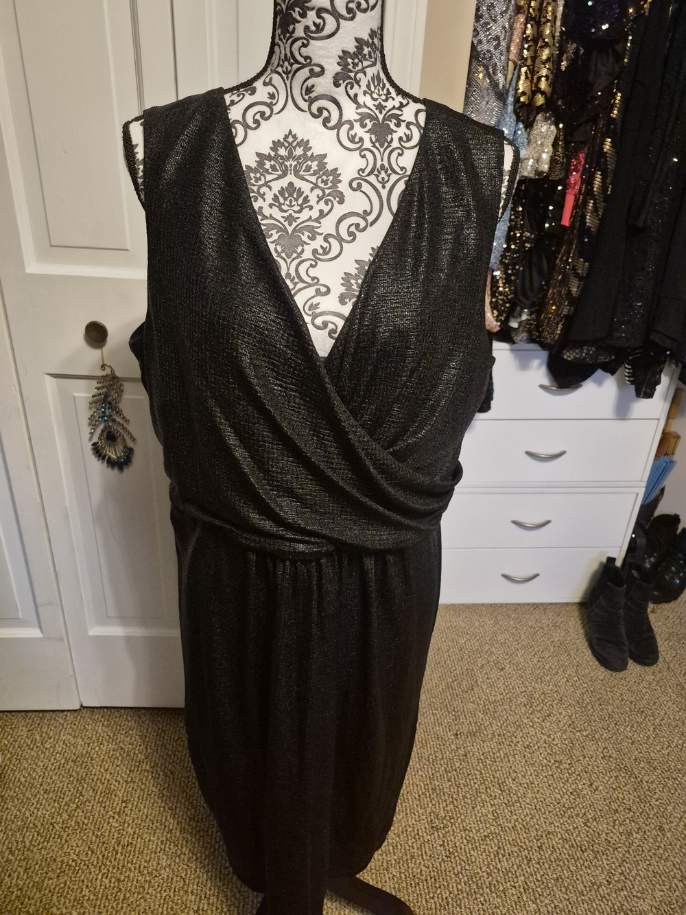 Lane Bryant Black Sleeveless Wrap-Style Midi Dress